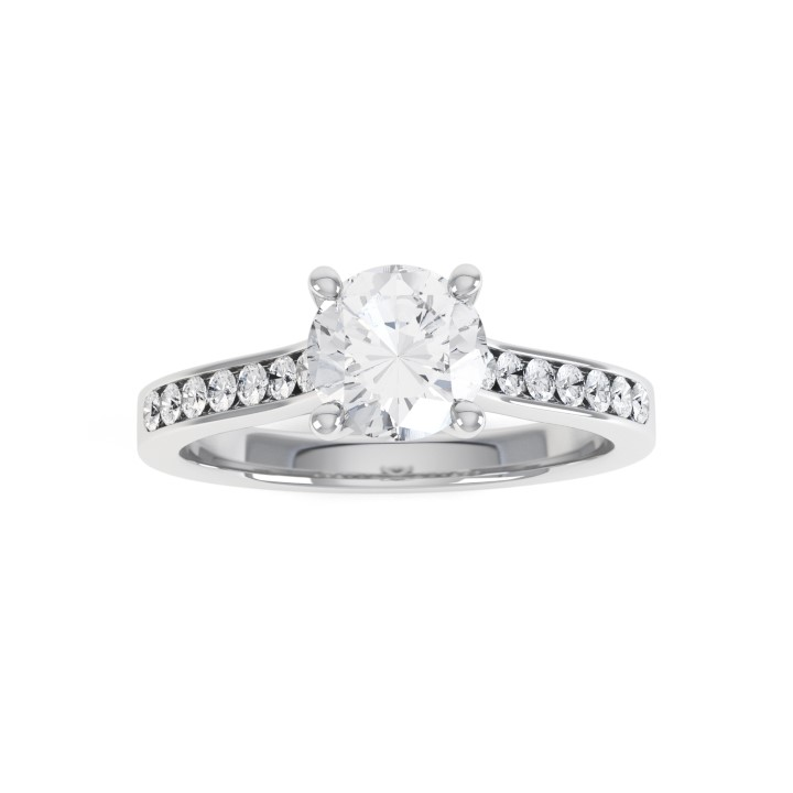 Open four claw diamond ring with diamond shoulders in platinum